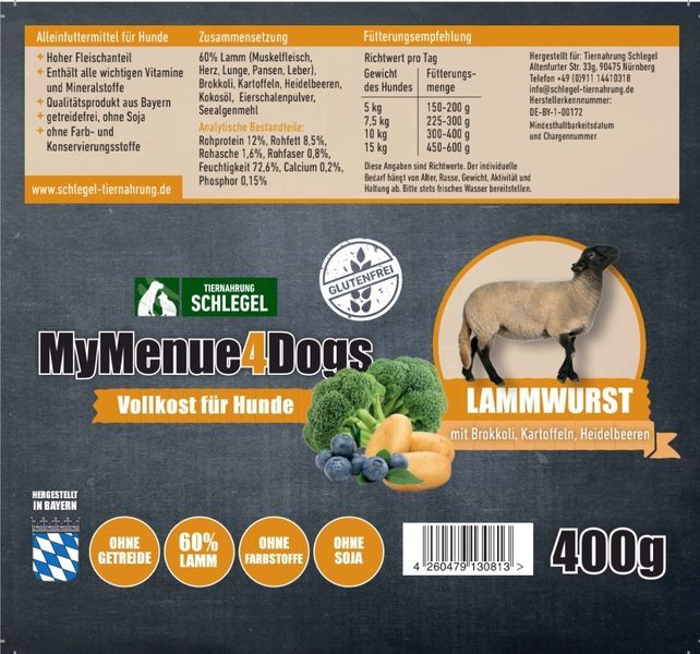 Lammwurst mit Brokkoli, Kartoffeln und Heidelbeeren