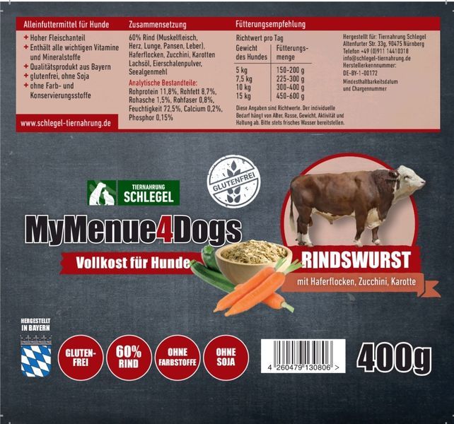 Rinderwurst mit Haferflocken, Zucchini und Karotte