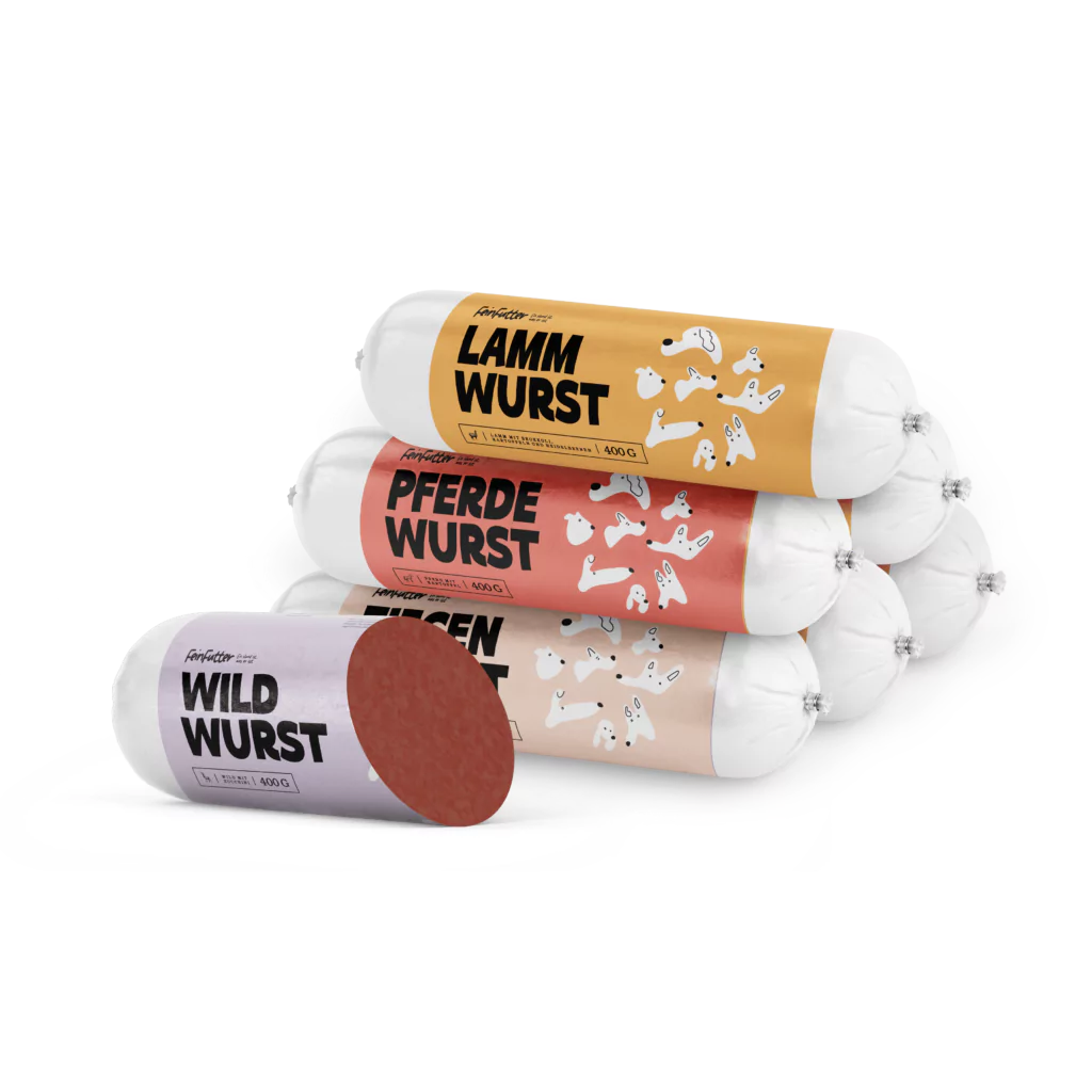 30 Würste zu 400g (12kg) Fleischwurstsotiment großer Hund(5%für den Tierschutz)