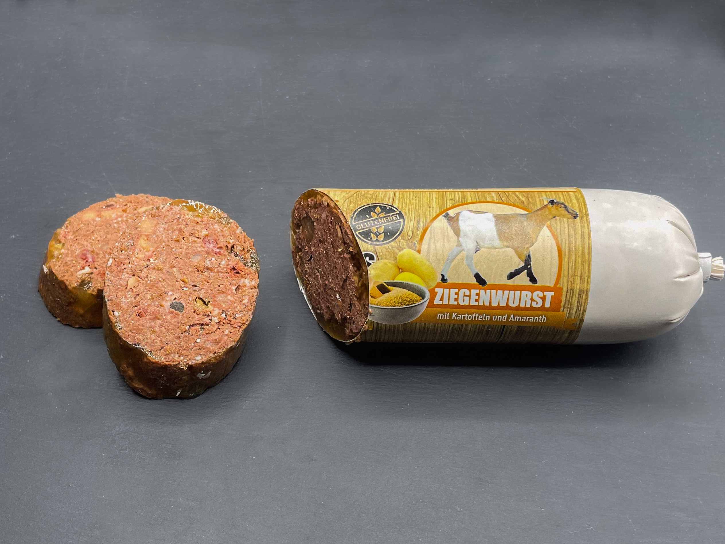 Ziegenwurst - Ziege mit Kartoffeln und Amaranth