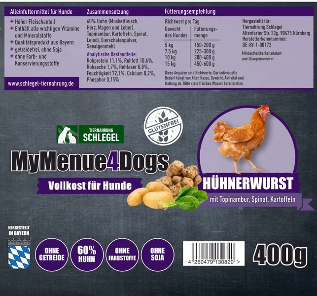 HÜHNERWURST mit Topinapur, Spinat und Kartoffeln